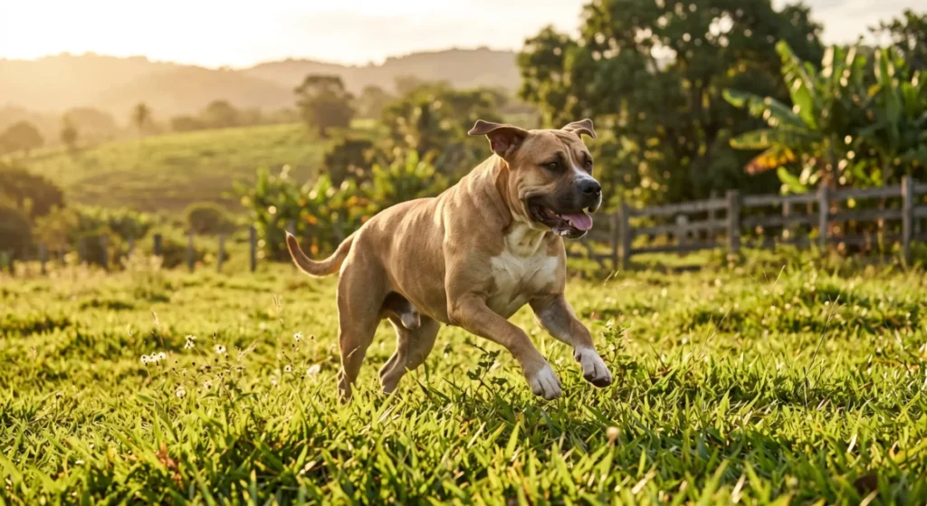 Buldogue Campeiro correndo em campo aberto