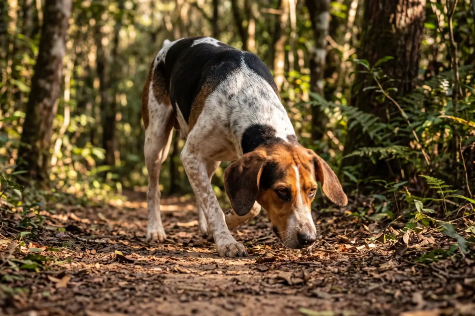 Rastreador Brasileiro na floresta seguindo um rastro